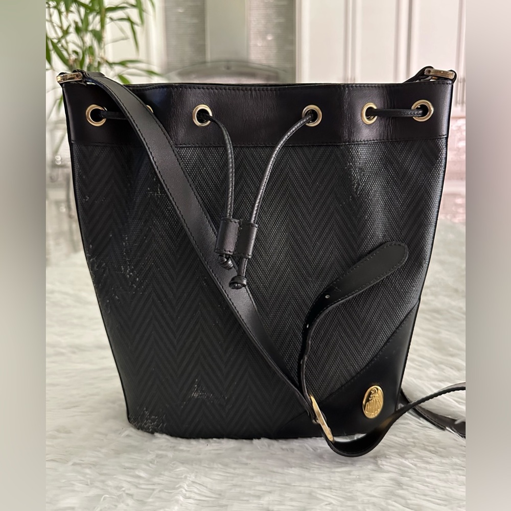 Authentic Mark Cross Vintage Black Drawstring‎ Bag Handbag